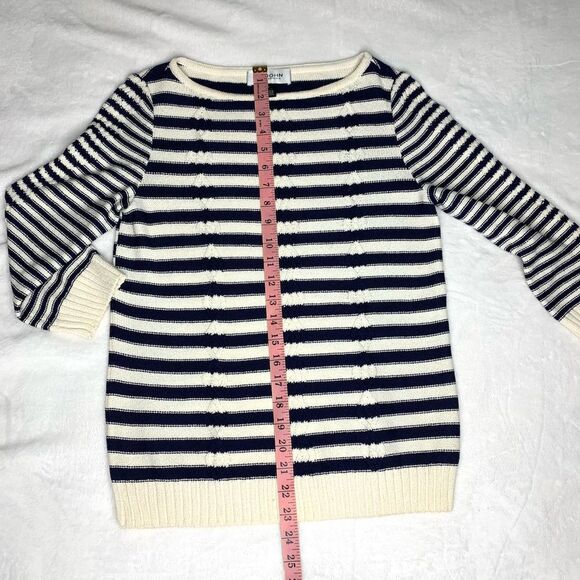 Vtg St John Knit Blue Cream Striped Wool Sweater P - Picture 10 of 12